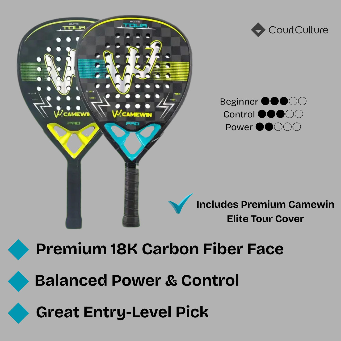 Camewin Power & Control Series -18K Carbon Fiber Padel Racket