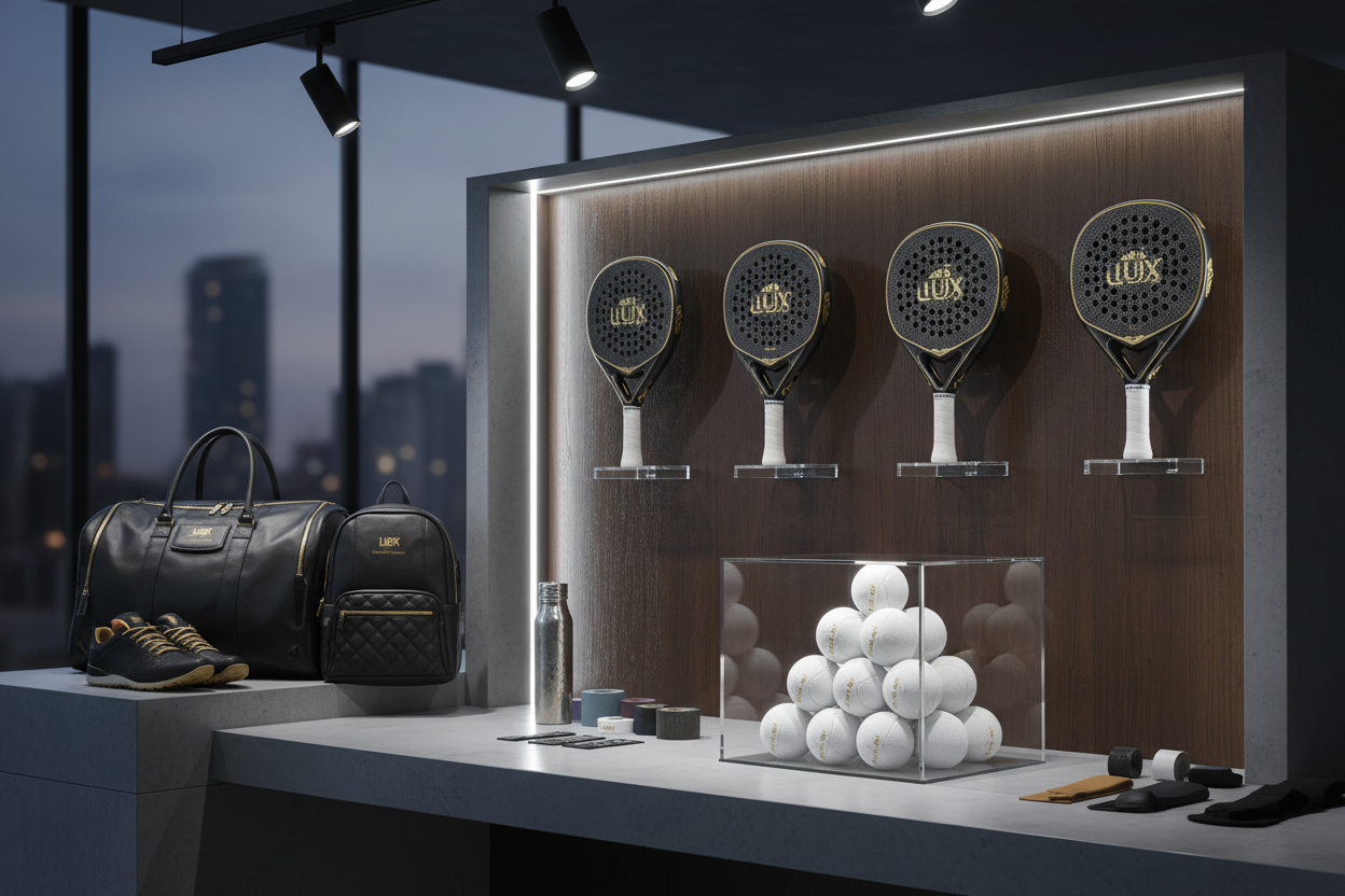 A collection of high-end Padel equipment